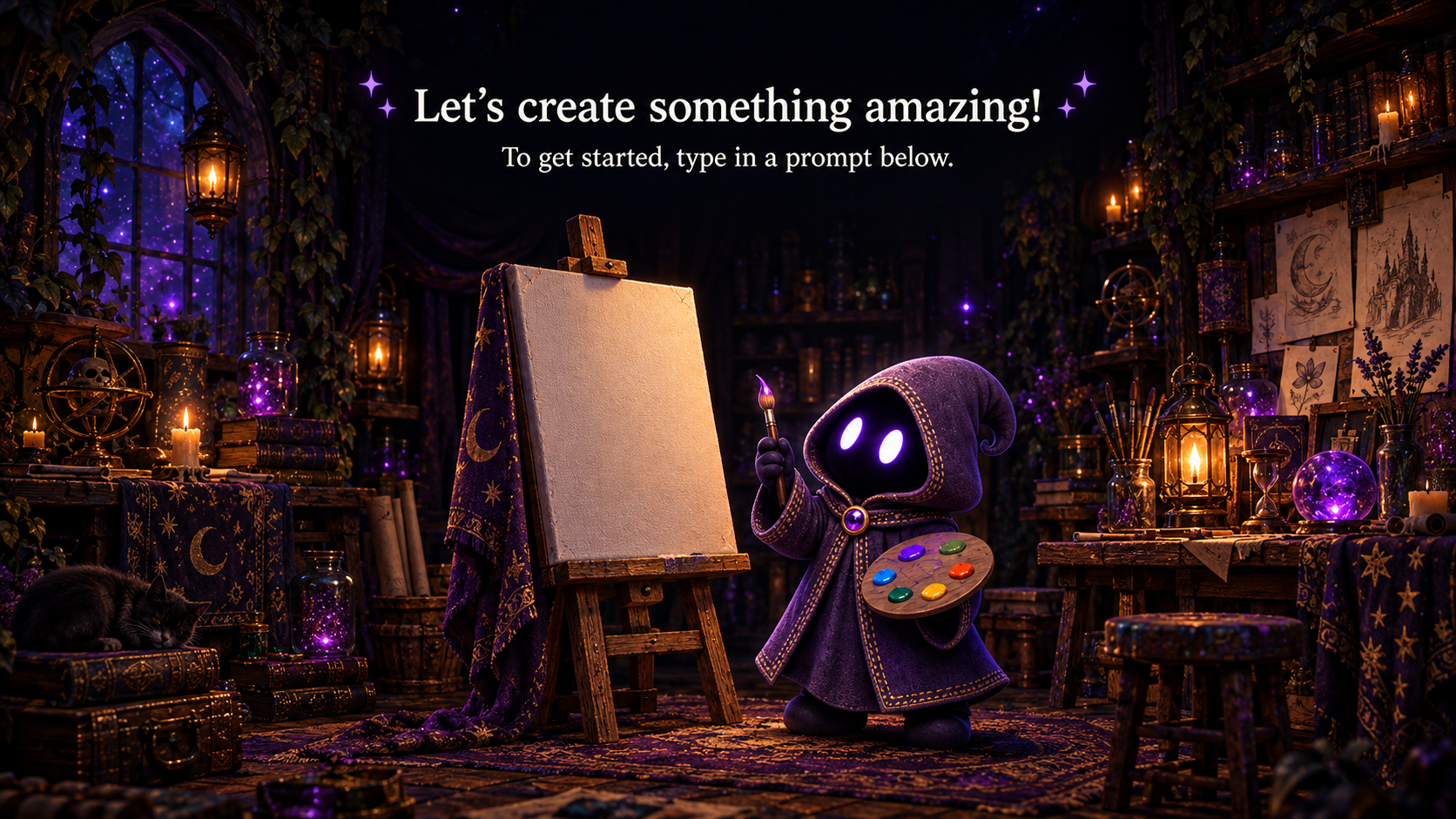 Phantom ready to paint, awaiting inspiration. Let's create something amazing! To get started, type in a prompt below.