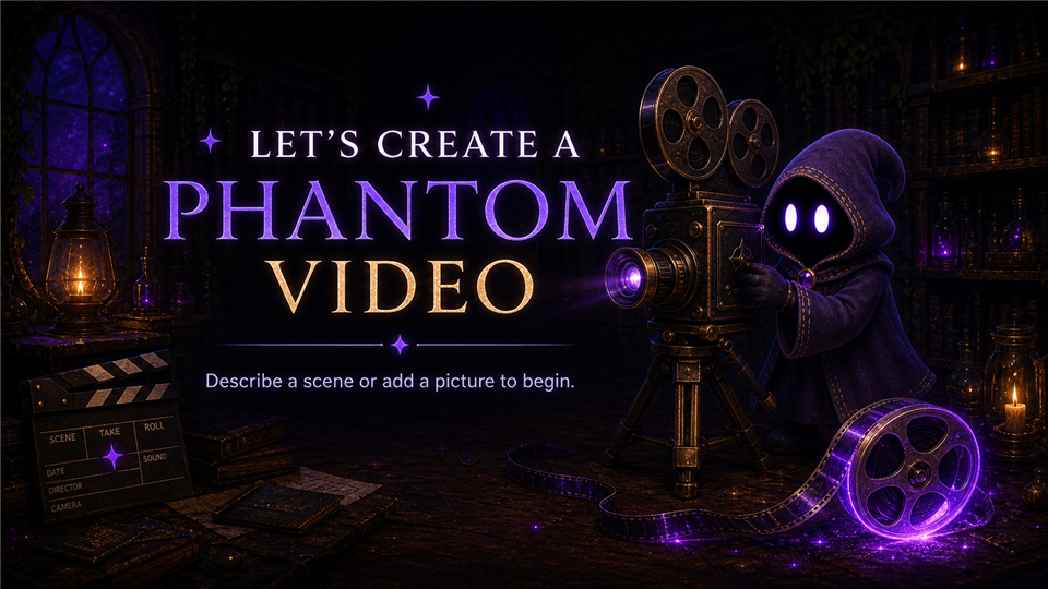 Phantom ready to create a video. Describe a scene or add a picture to begin.